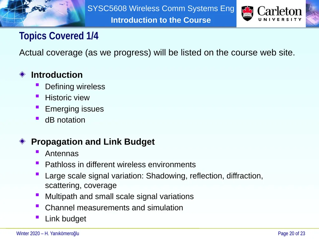 SYSC 5608 Wireless Communication Systems - slide 20 of 23