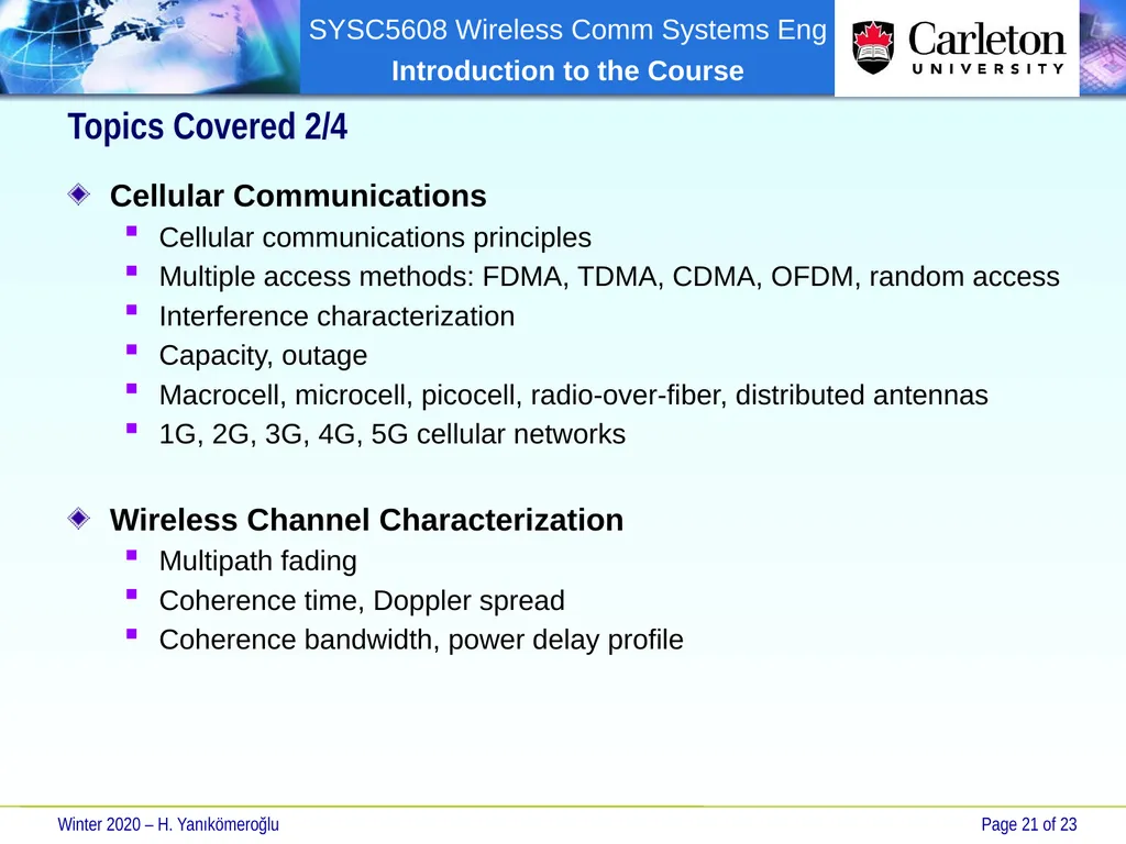 SYSC 5608 Wireless Communication Systems - slide 21 of 23