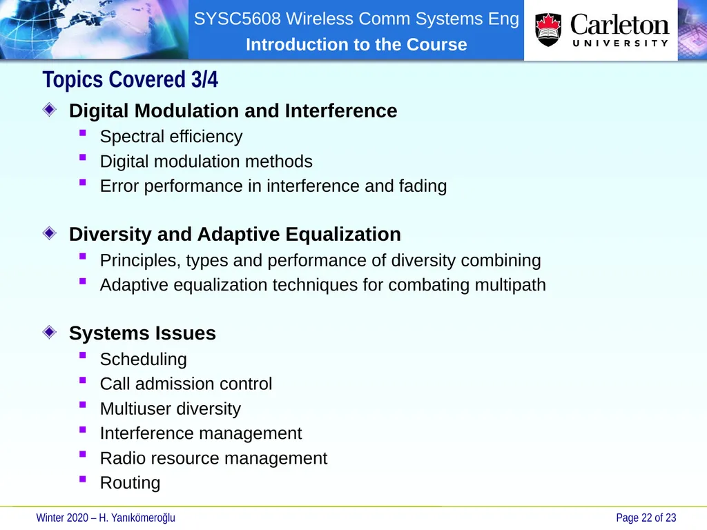 SYSC 5608 Wireless Communication Systems - slide 22 of 23