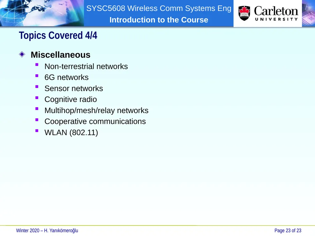 SYSC 5608 Wireless Communication Systems - slide 23 of 23