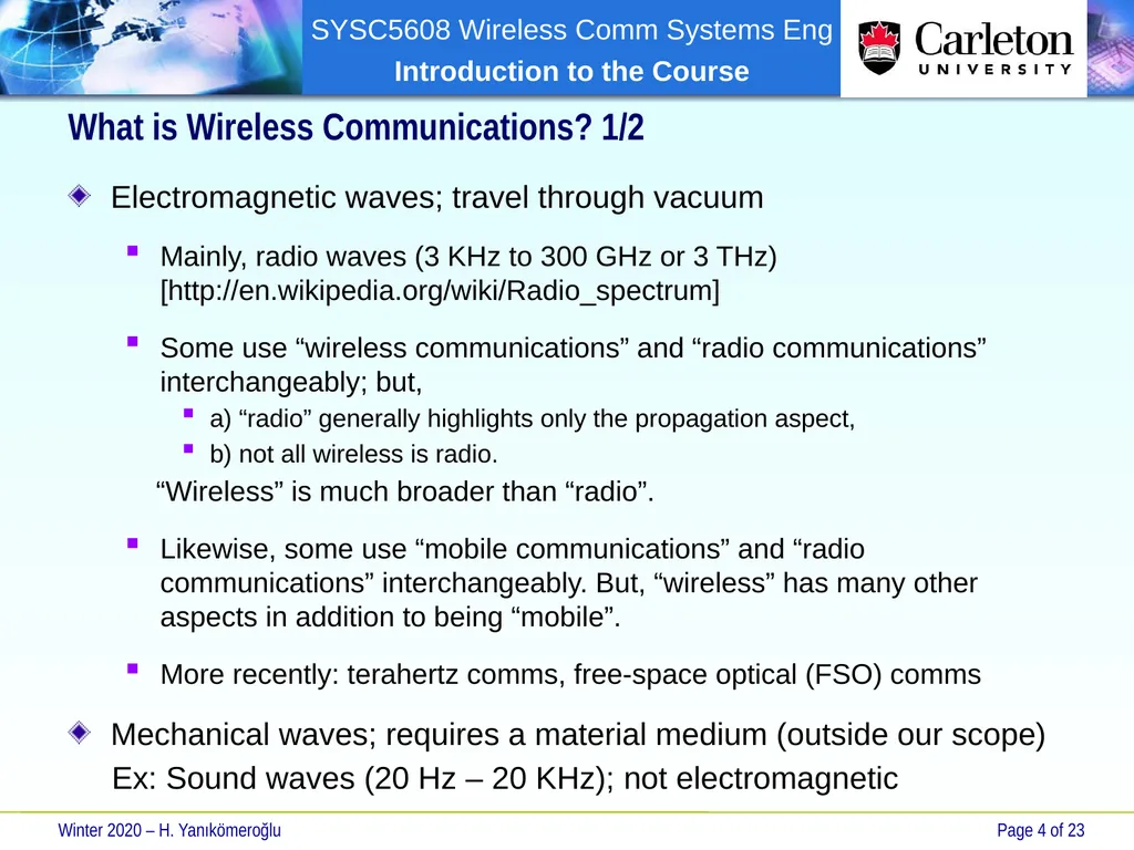 SYSC 5608 Wireless Communication Systems - slide 4 of 23