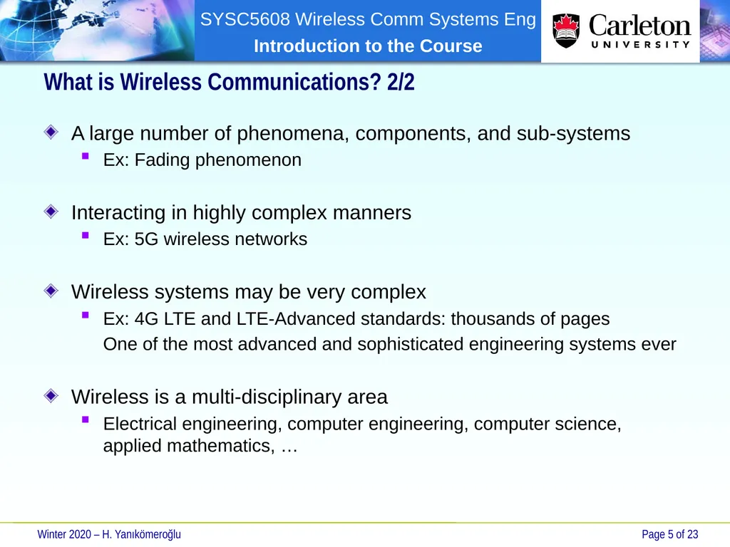 SYSC 5608 Wireless Communication Systems - slide 5 of 23