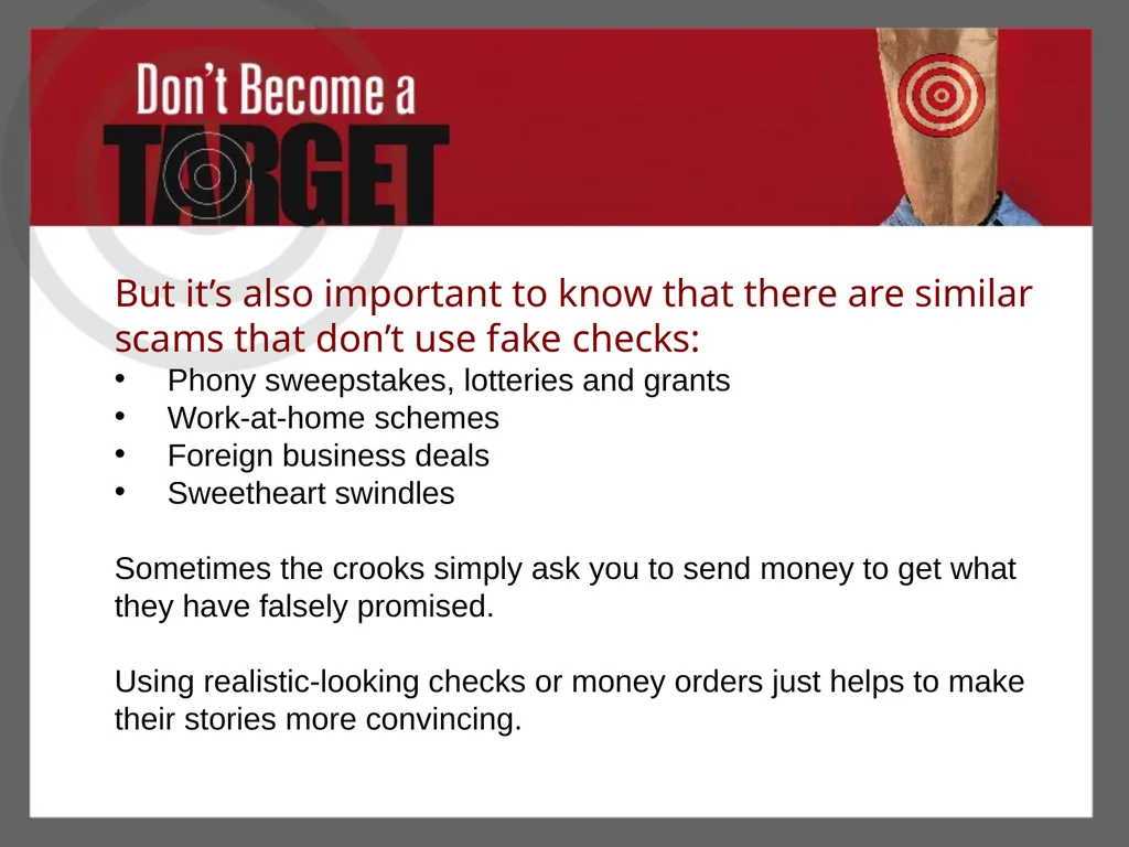 Don’t Become a Target Protect Your Money from Fake - slide 15 of 22