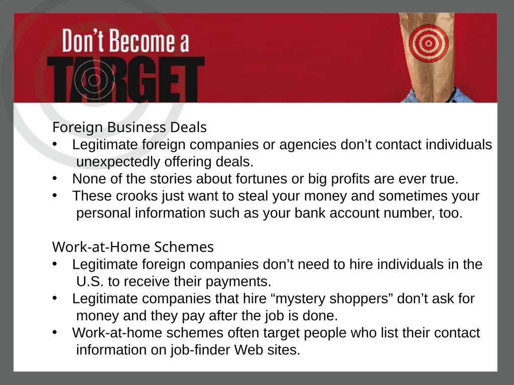 Don’t Become a Target Protect Your Money from Fake - slide 17 of 22