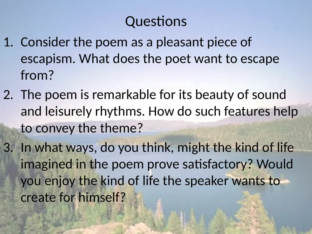 The Lake Isle of Innisfree WB Yeats He remembers - slide 18 of 18
