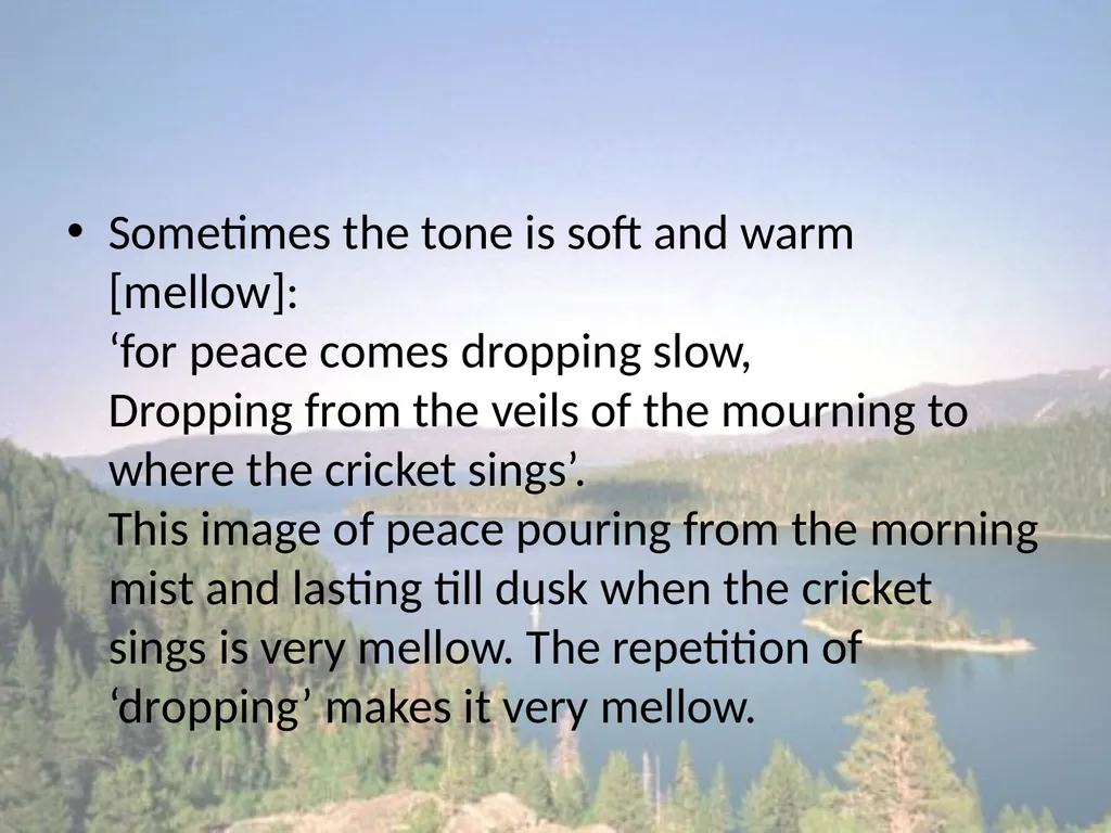 The Lake Isle of Innisfree WB Yeats He remembers - slide 7 of 18
