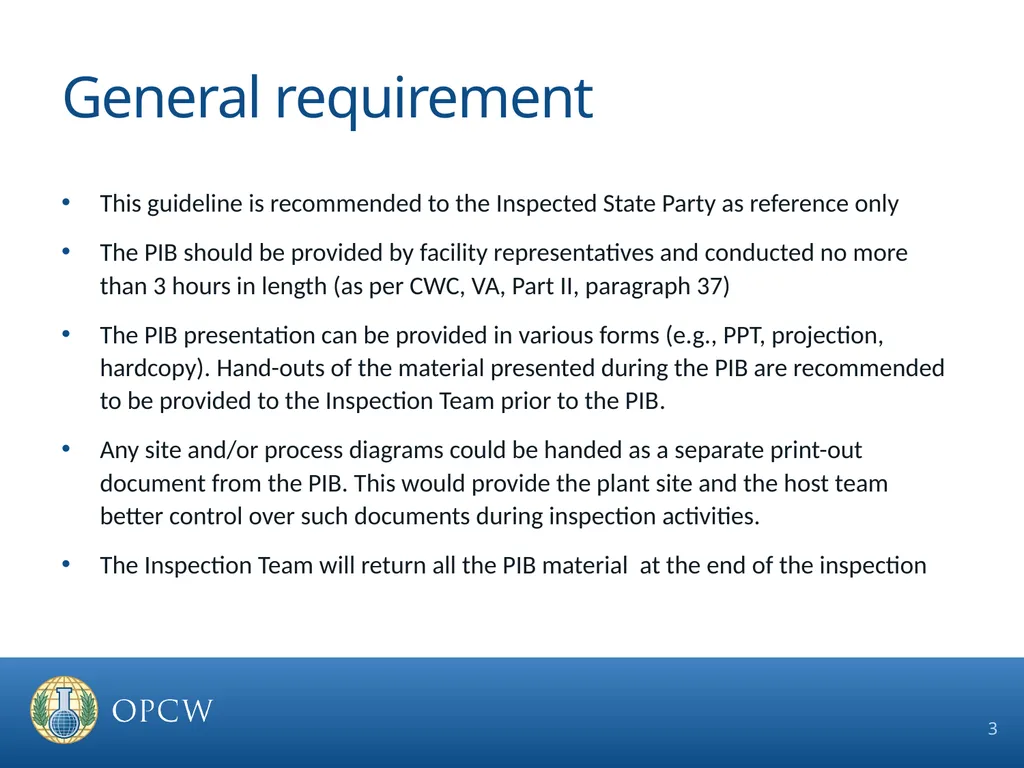 Pre-Inspection Briefing Guidelines OCPF Regime - slide 3 of 17