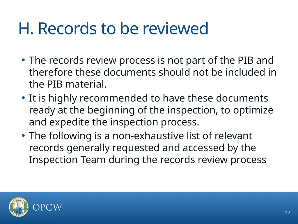 Pre-Inspection Briefing Guidelines OCPF Regime - slide 12 of 17