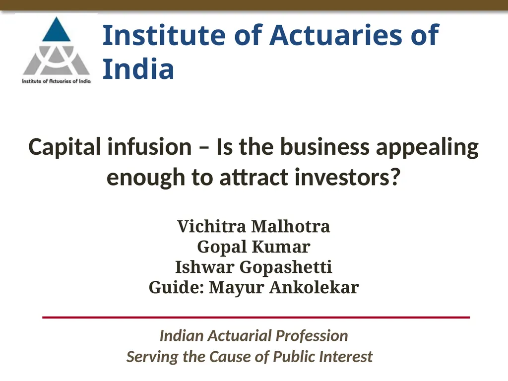 Capital infusion – Is the business appealing - slide 1 of 34