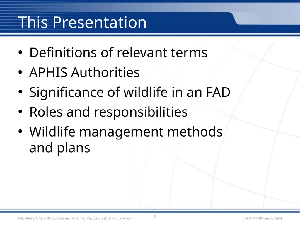 Wildlife Management and Vector Control for an FAD - slide 2 of 31