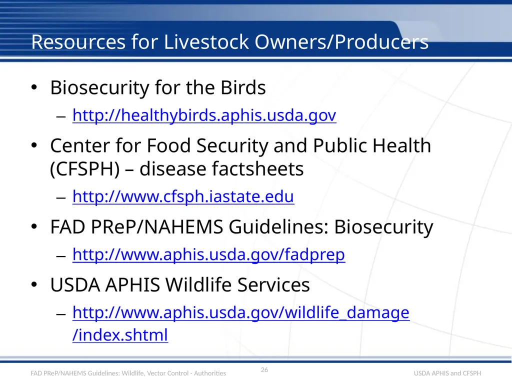 Wildlife Management and Vector Control for an FAD - slide 26 of 30