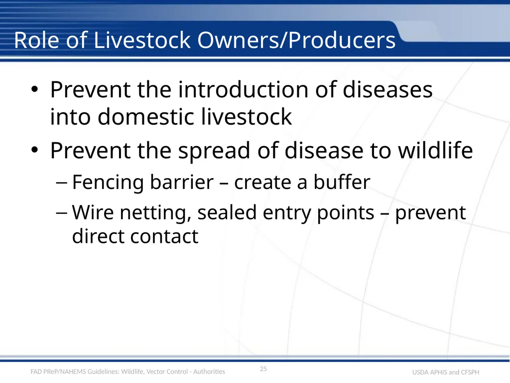 Wildlife Management and Vector Control for an FAD - slide 25 of 30