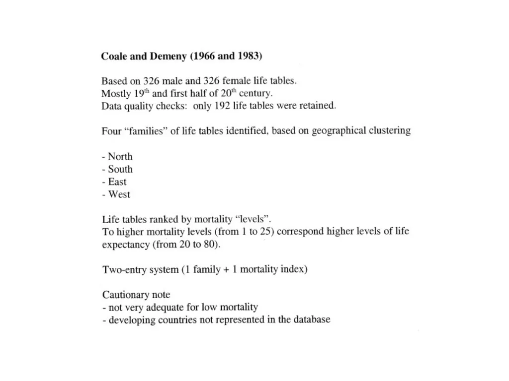 Model Life Tables Uses of Model life Tables Coale - slide 3 of 15