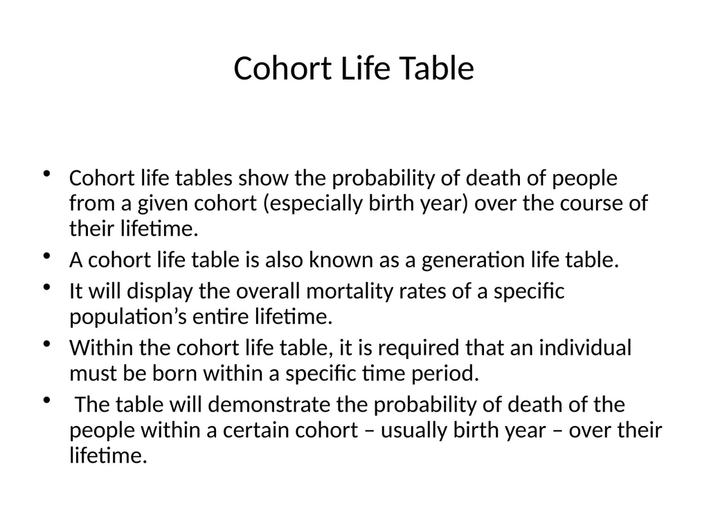Life Table, Reproductive Rate, Reproductive Values - slide 5 of 22