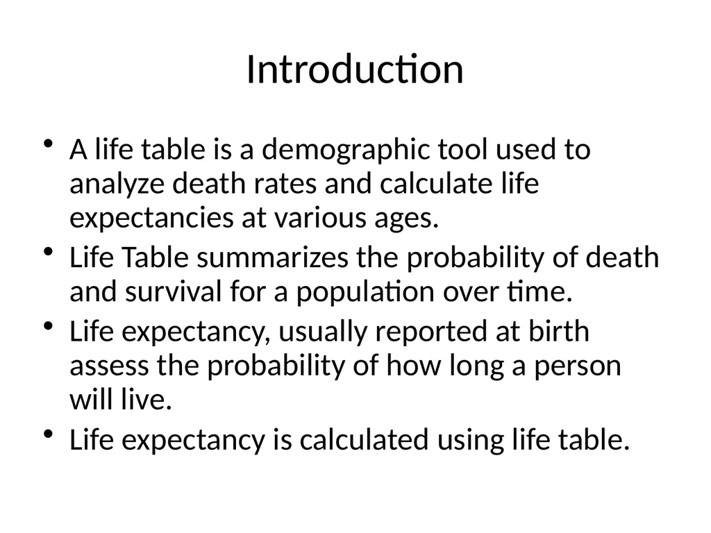 Life Table, Reproductive Rate, Reproductive Values - slide 2 of 22