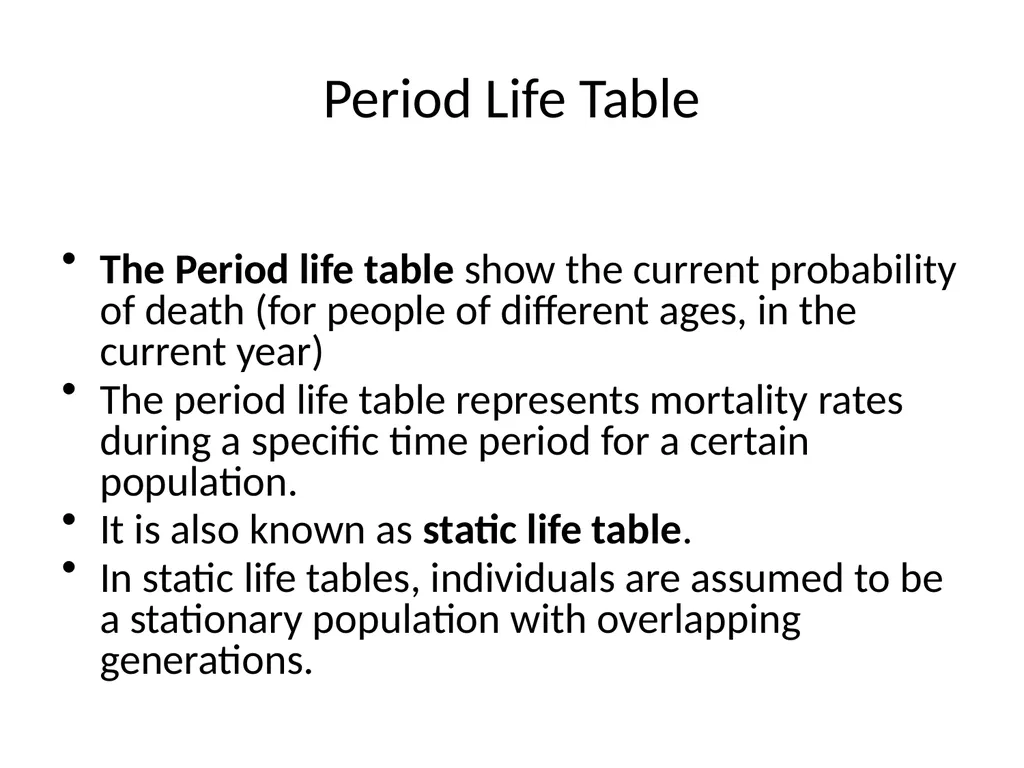 Life Table, Reproductive Rate, Reproductive Values - slide 4 of 22
