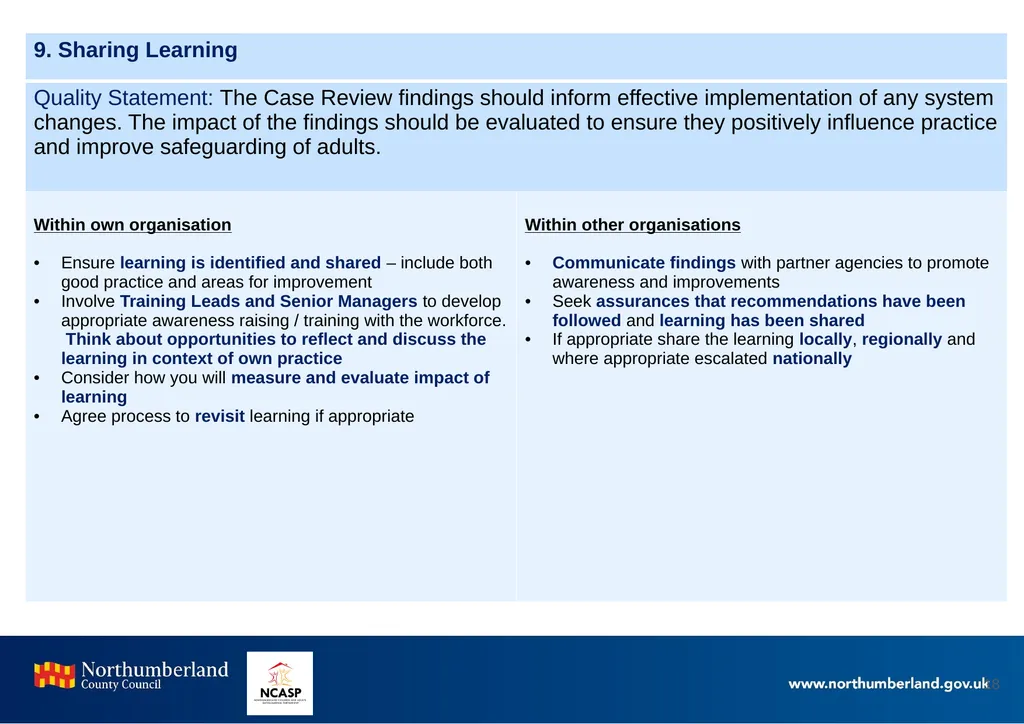 Northumberland Learning Review Toolkit Document - slide 18 of 20