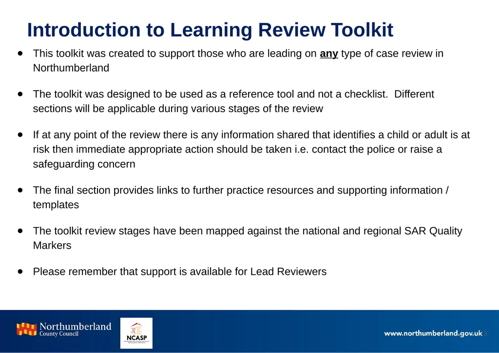 Northumberland Learning Review Toolkit Document - slide 3 of 20