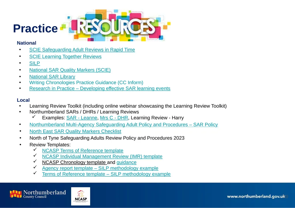 Northumberland Learning Review Toolkit Document - slide 20 of 20