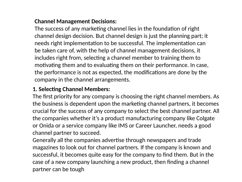 Channel Management Decisions Channel Management - slide 2 of 6