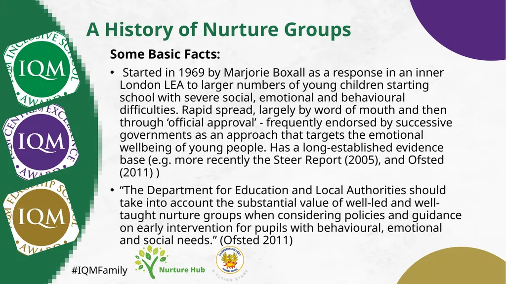 #IQMFamily Creating a Nurture Group Presented by - slide 3 of 20