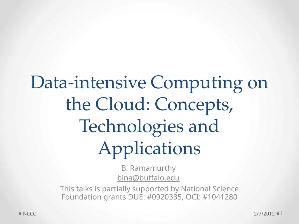 Data-intensive Computing on the Cloud: Concepts,