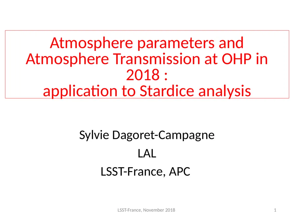 Atmosphere parameters and Atmosphere Transmission - slide 1 of 16