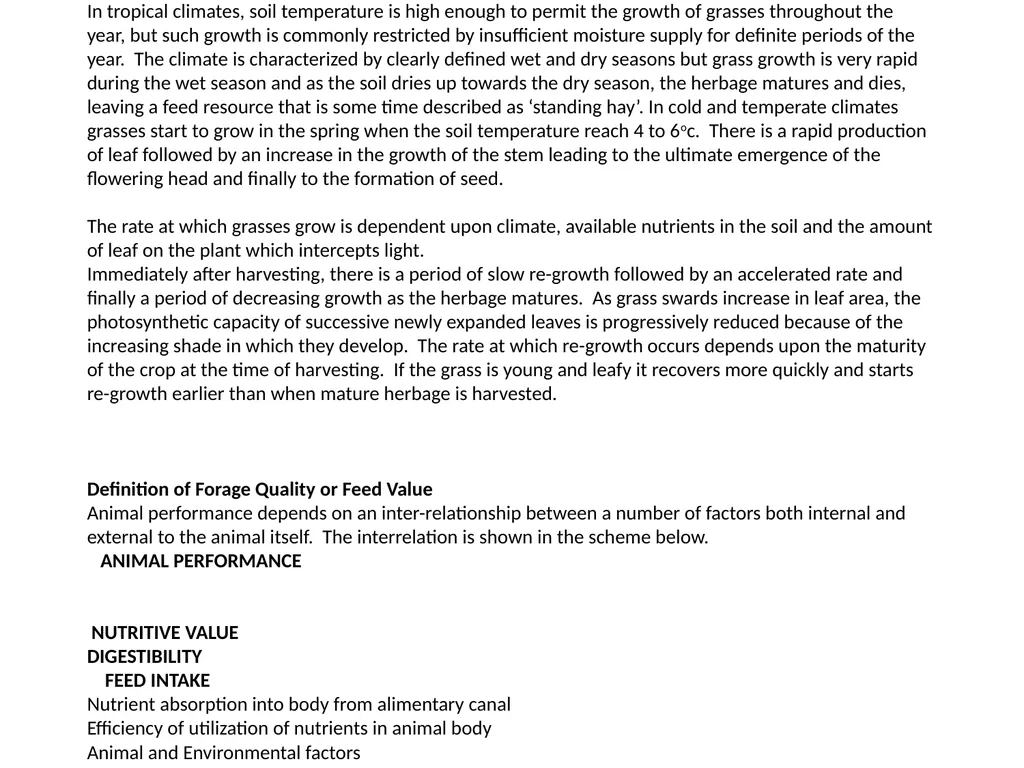 Lecture 1 Grasses as feed for ruminant animals The