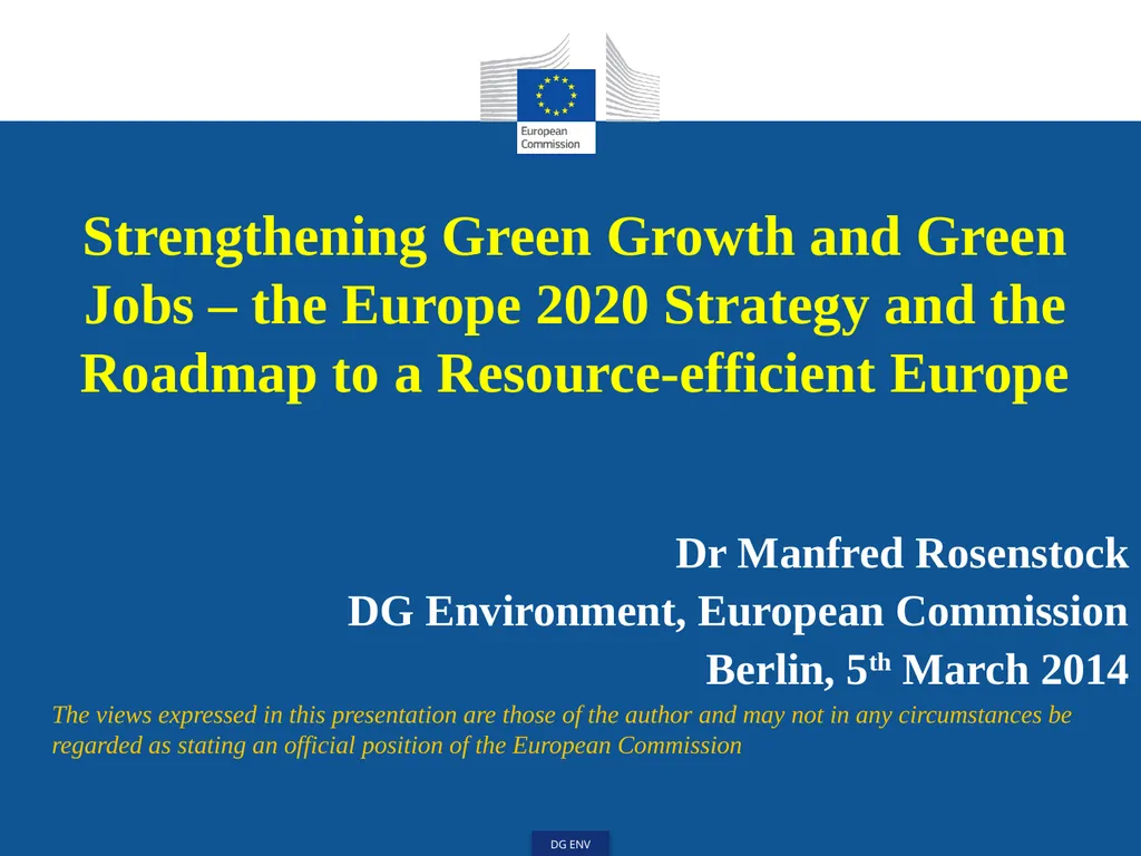 Strengthening Green Growth and Green Jobs – the - slide 1 of 13