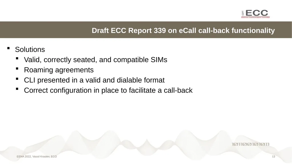 eCall call-back issues EENA Conference & - slide 13 of 15