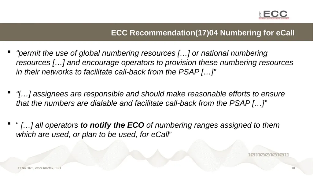 eCall call-back issues EENA Conference & - slide 10 of 15
