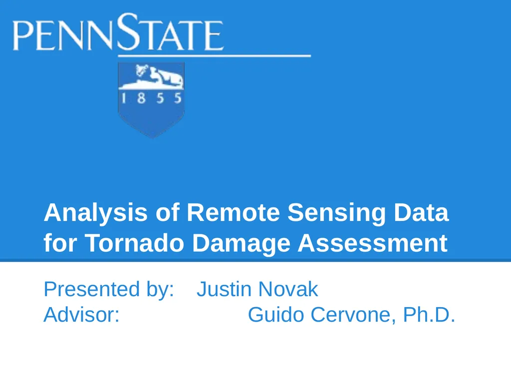 Analysis of Remote Sensing Data for Tornado Damage - slide 1 of 21