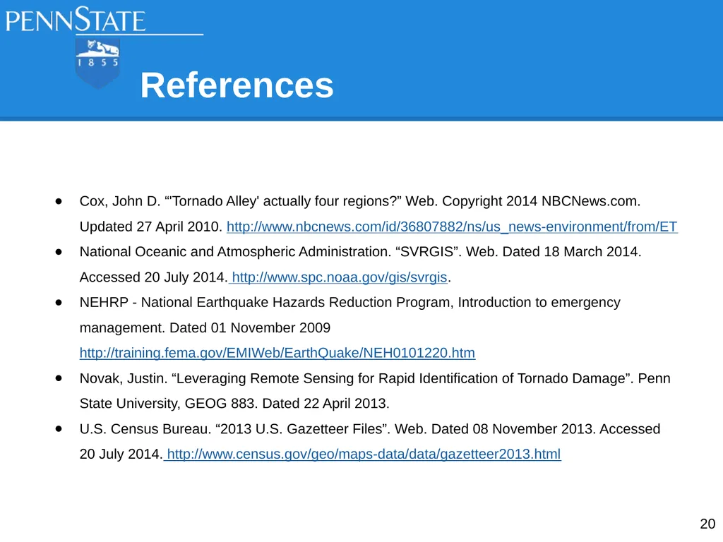 Analysis of Remote Sensing Data for Tornado Damage - slide 20 of 21