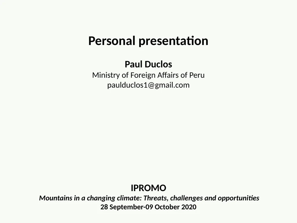 Personal presentation Paul Duclos Ministry of - slide 1 of 6