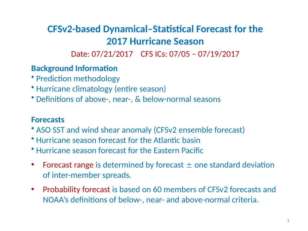 CFSv2-based Dynamical–Statistical Forecast for the - slide 1 of 11
