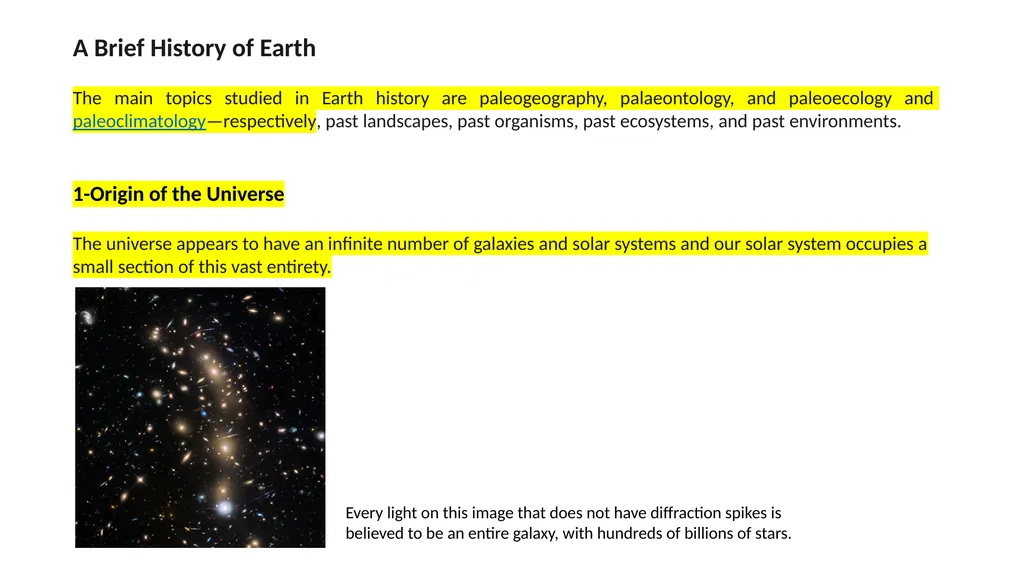 A Brief History of Earth The main topics studied - slide 1 of 3