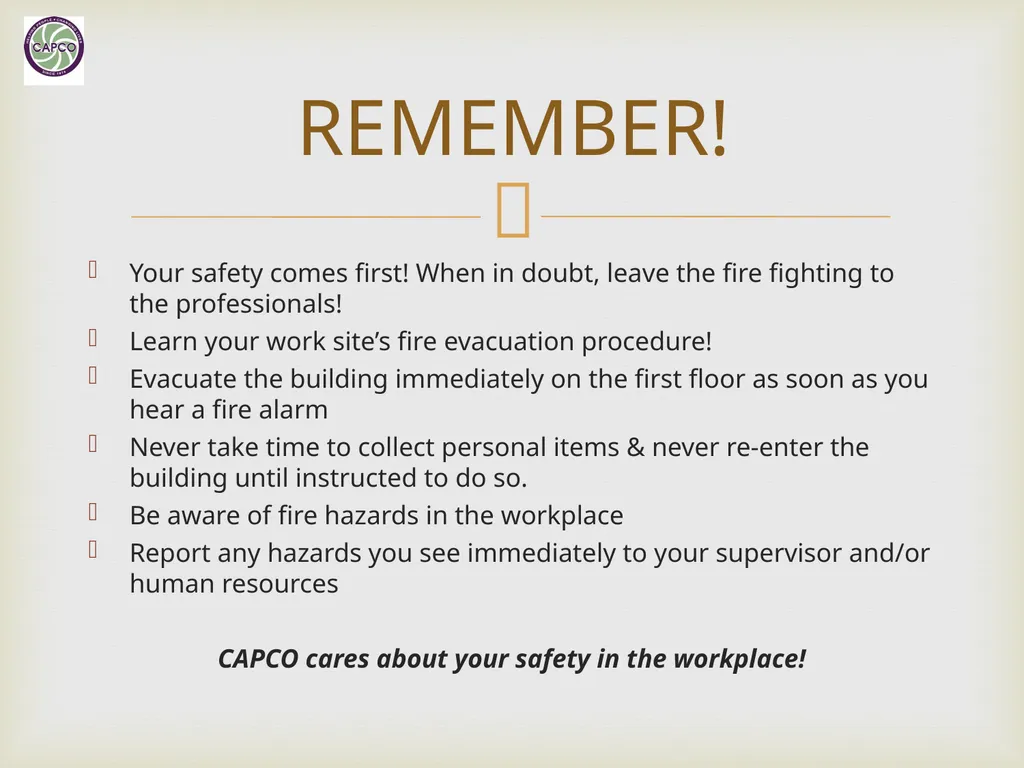 Fire Safety Training CAPCO Loss Prevention & - slide 24 of 24