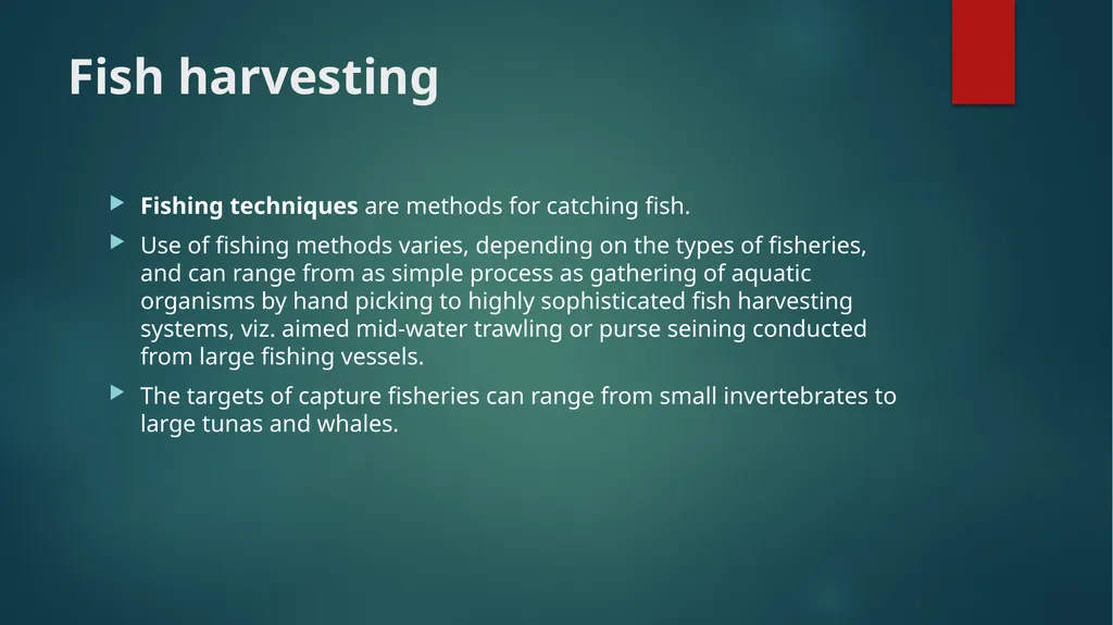 FISH HARVESTING, HANDLING AND TRANSPORTATION; - slide 6 of 16