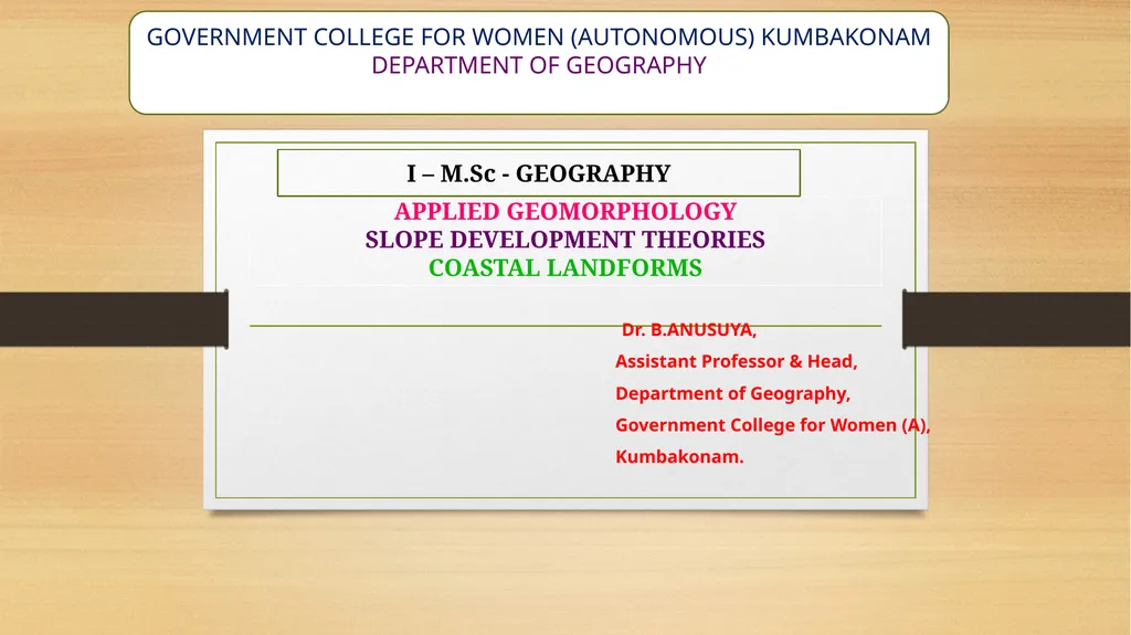 APPLIED GEOMORPHOLOGY SLOPE DEVELOPMENT THEORIES - slide 1 of 35