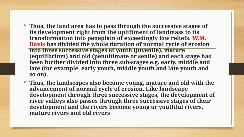 APPLIED GEOMORPHOLOGY - UNIT : IV CYCLE OF EROSION - slide 6 of 23