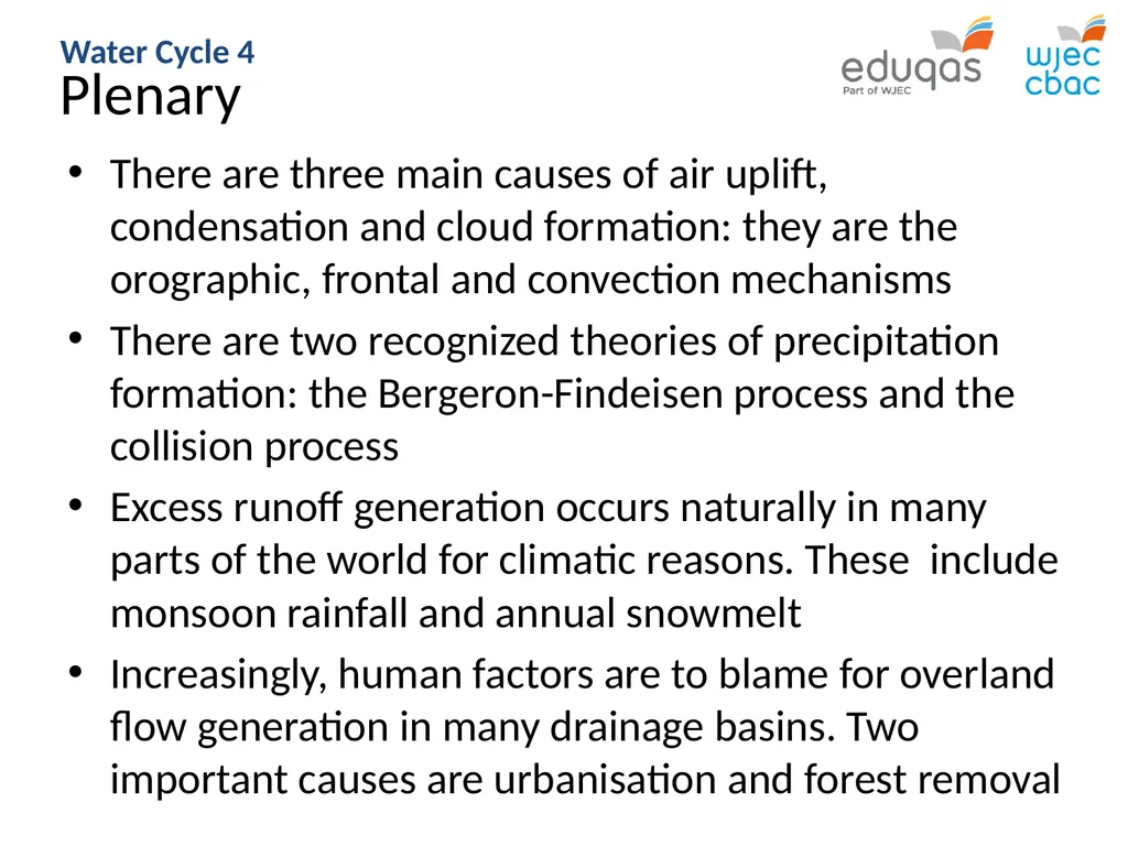 WATER CYCLE 4: precipitation and runoff WJEC Focus - slide 13 of 13
