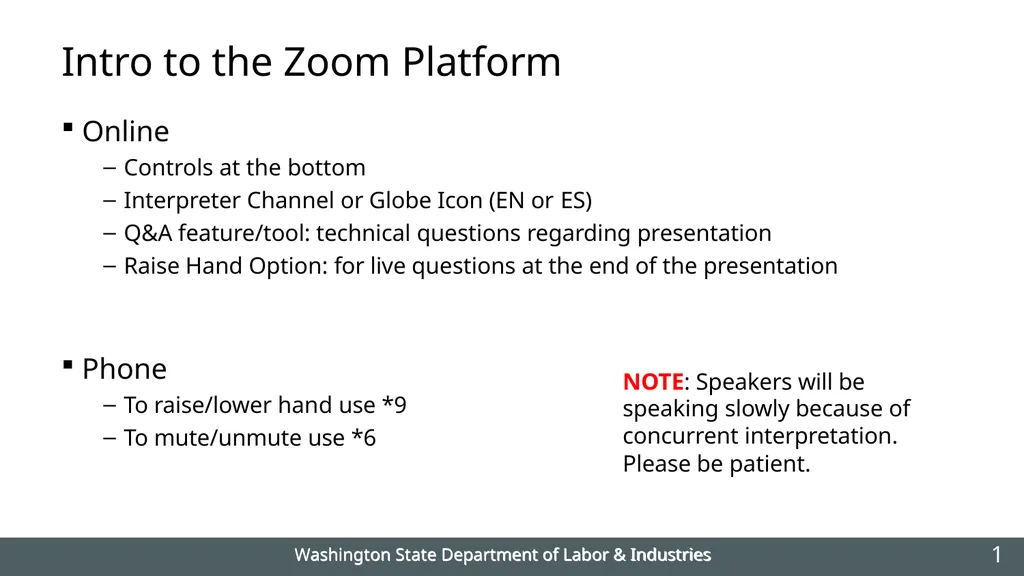 Intro to the Zoom Platform Washington State - slide 1 of 15