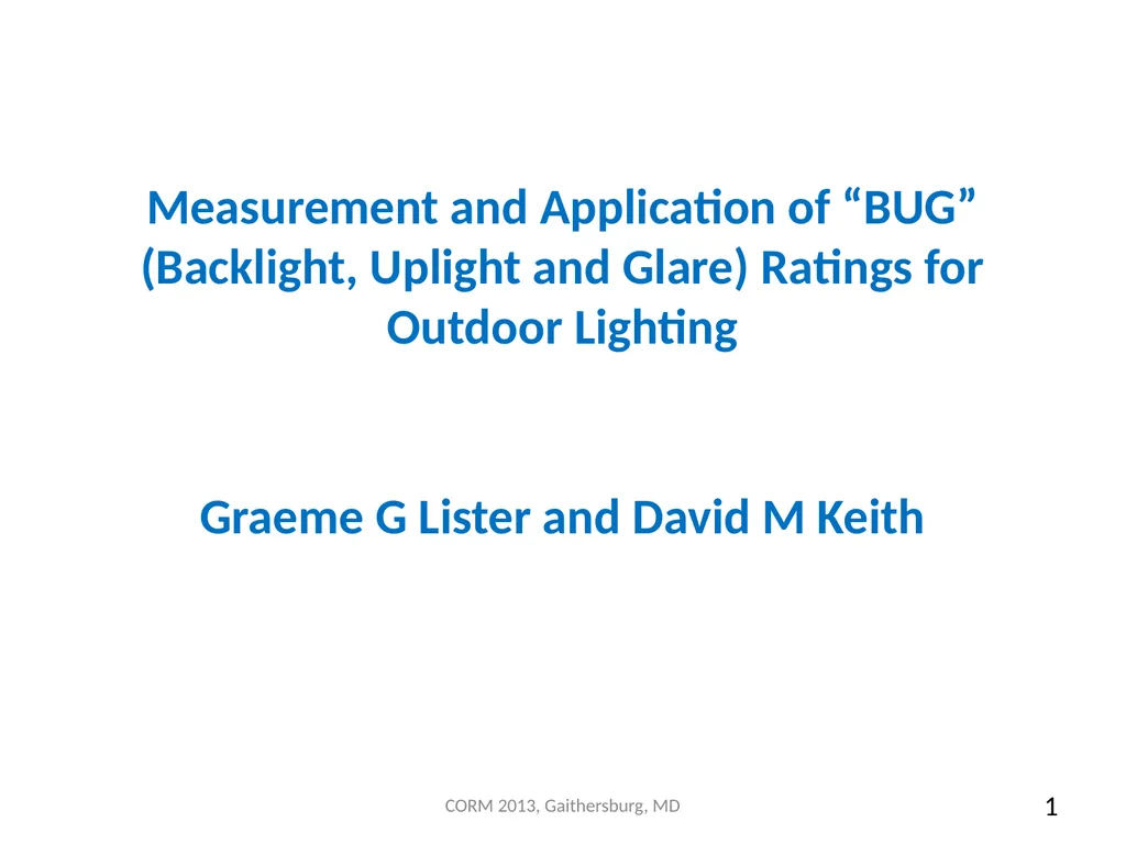Measurement and Application of “BUG” (Backlight, - slide 1 of 21