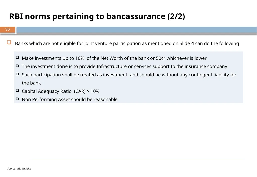 BANCASSURANCE AND BEYOND – A Banker Perspective - slide 36 of 39