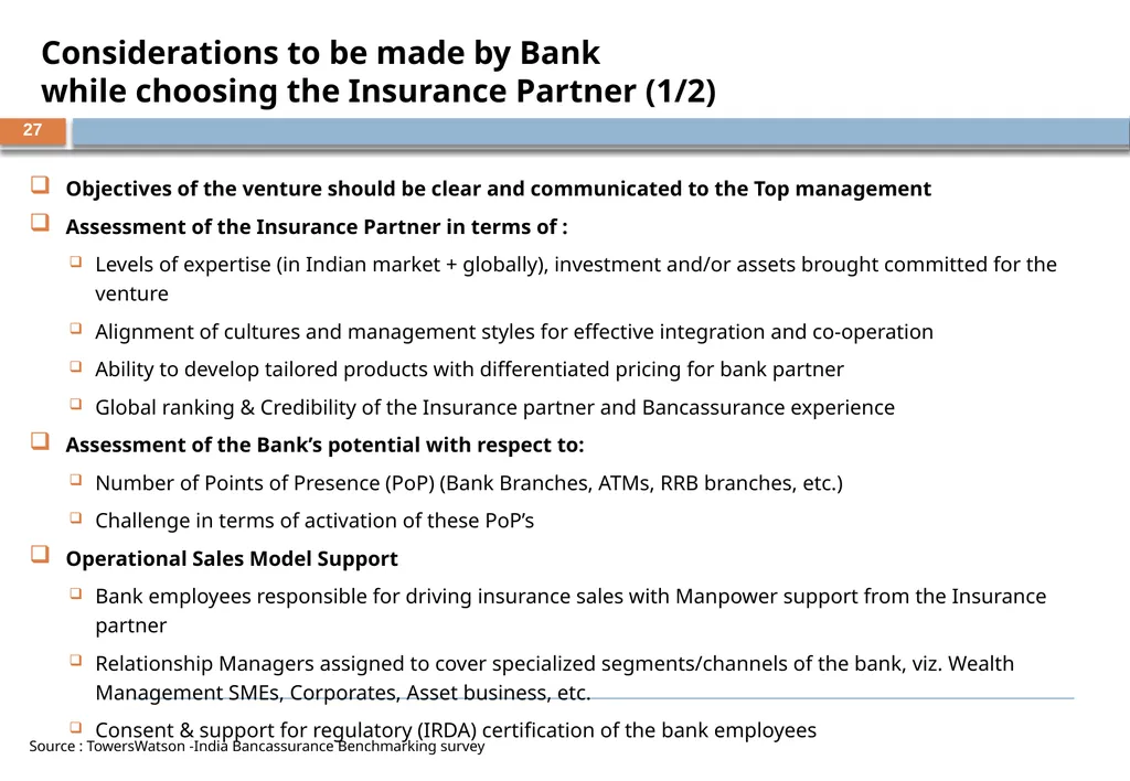 BANCASSURANCE AND BEYOND – A Banker Perspective - slide 27 of 39