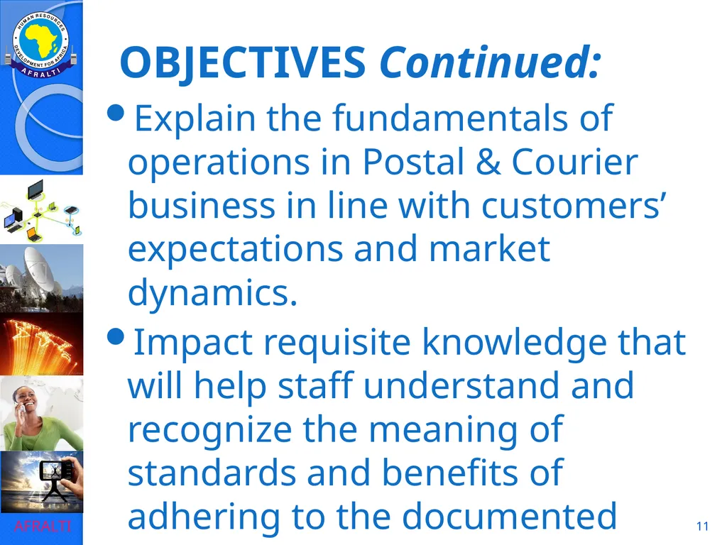 1 POSTAL AND COURIER STANDARDS AND OPERATIONS - slide 11 of 81