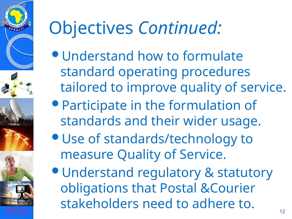 1 POSTAL AND COURIER STANDARDS AND OPERATIONS - slide 12 of 81