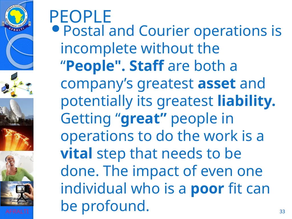 1 POSTAL AND COURIER STANDARDS AND OPERATIONS - slide 33 of 81