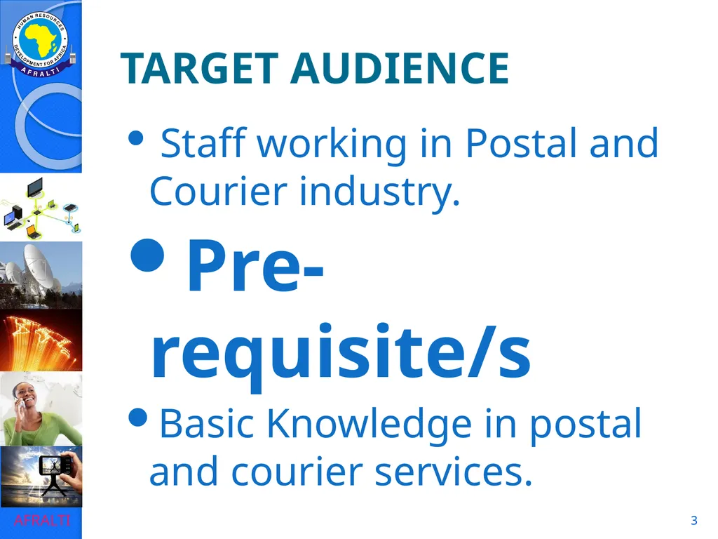1 POSTAL AND COURIER STANDARDS AND OPERATIONS - slide 3 of 81