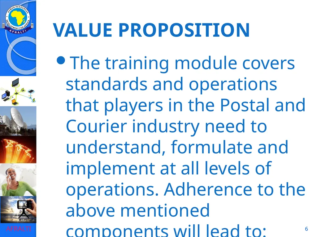 1 POSTAL AND COURIER STANDARDS AND OPERATIONS - slide 6 of 81